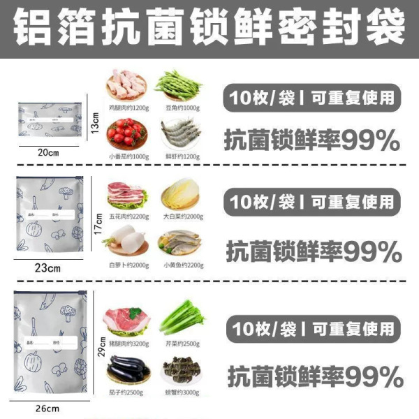 aluminum titanium foil fresh keeping freezer bags 5 pieces combo(made in china) aluminum titanium foil fresh keeping freezer bags 5 pieces combo(made in china)